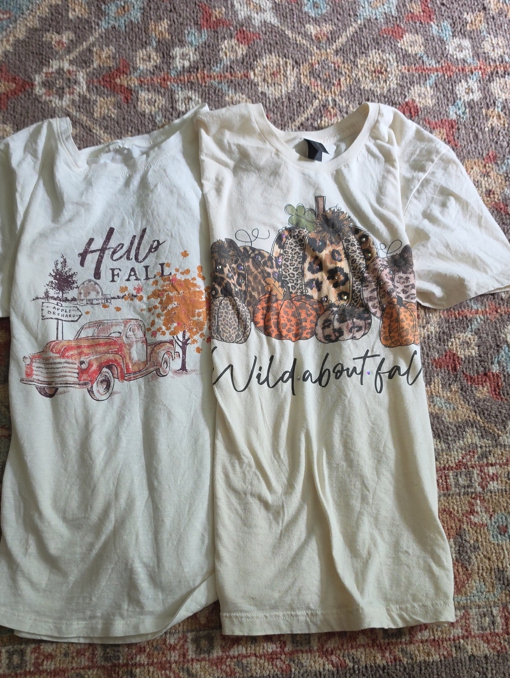 Maurices Cream Womens' Tee with Autumn Pumpkin and Truck Graphics Short Sleeve